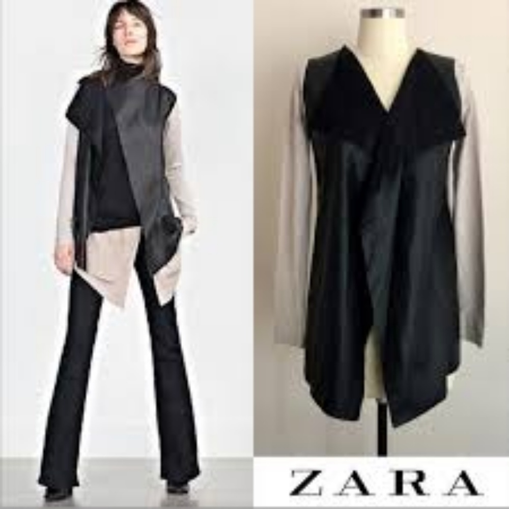 Zara Faux Leather Open Drape Front Cardigan